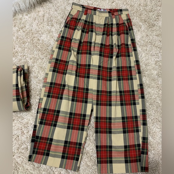 Urban Outfitters UO Grandpa Baggy Red Cream Check Plaid Trouser Pants - Picture 3 of 3